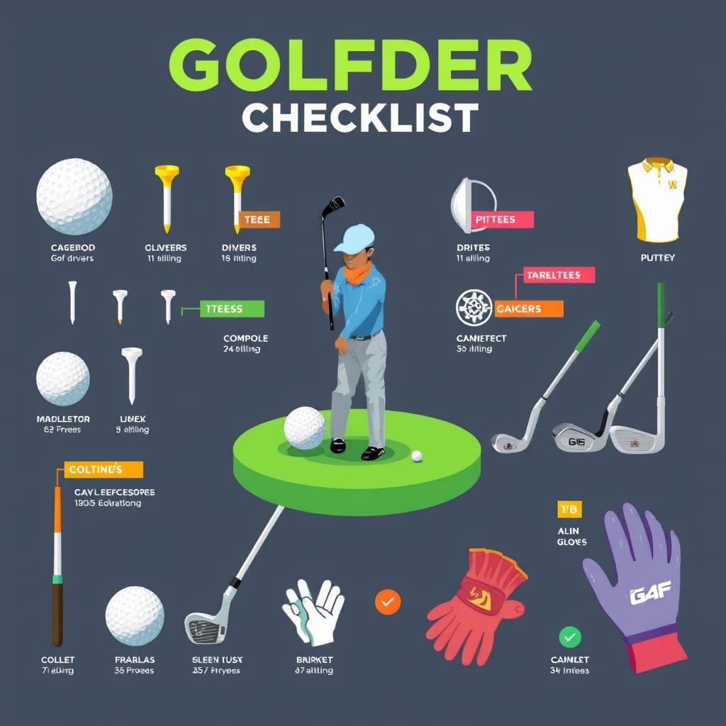 8 Essential Golf Tips for Beginners: Learn the Basics & Improve Fast 9 Illustrated checklist of beginner golf gear essentials with icons and labels