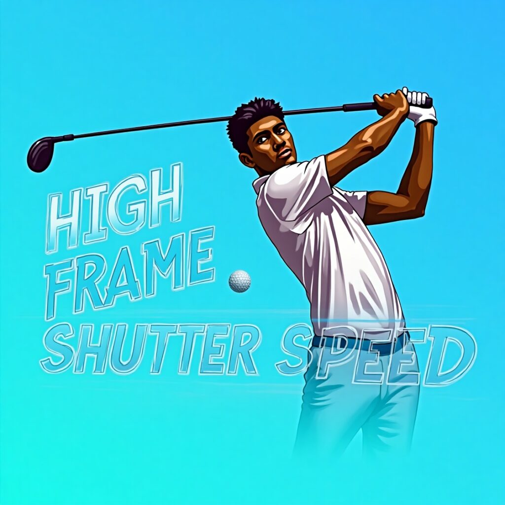 Illustration showing clear vs. blurry swing images based on camera frame rate and shutter speed settings.