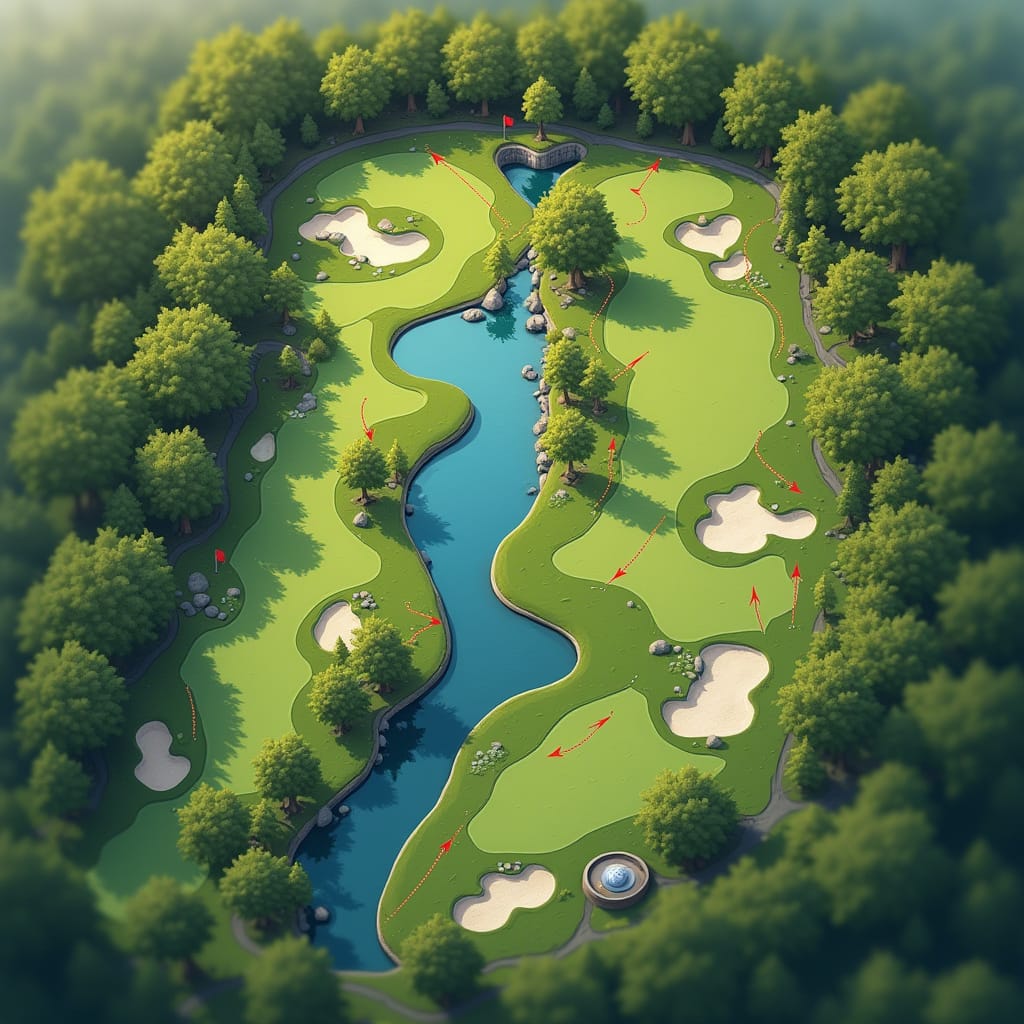 8 Essential Golf Tips for Beginners: Learn the Basics & Improve Fast 6 A golf course map illustration with arrows showing beginner-friendly routes and tee positions