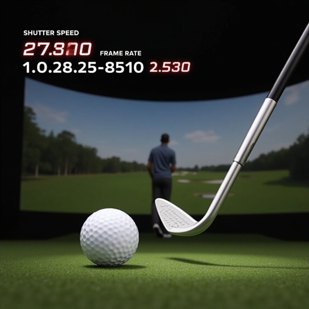 Slow-motion footage of golf swing impact using high-speed camera with optimized shutter speed and frame rate.