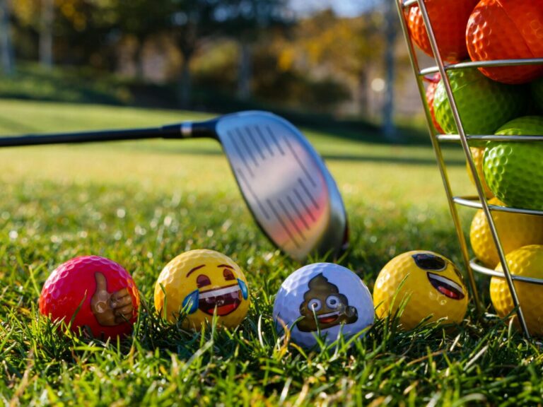 Vibrant image of 7 colored golf balls in different shades, highlighting affordable options for golfers.