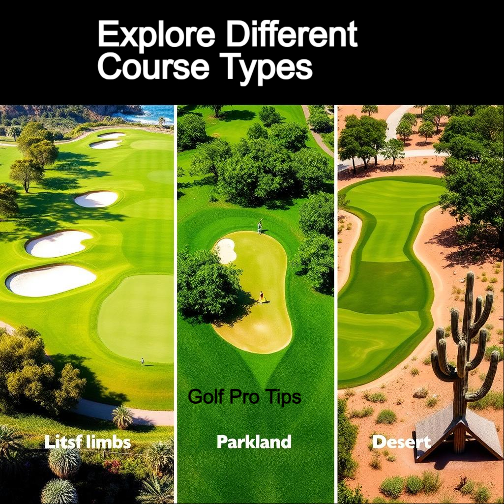 10 Brilliant Golf Course Tips for Beginners: Play Smarter, Not Harder 3 Illustration of links, parkland, and desert golf courses for beginner golfers