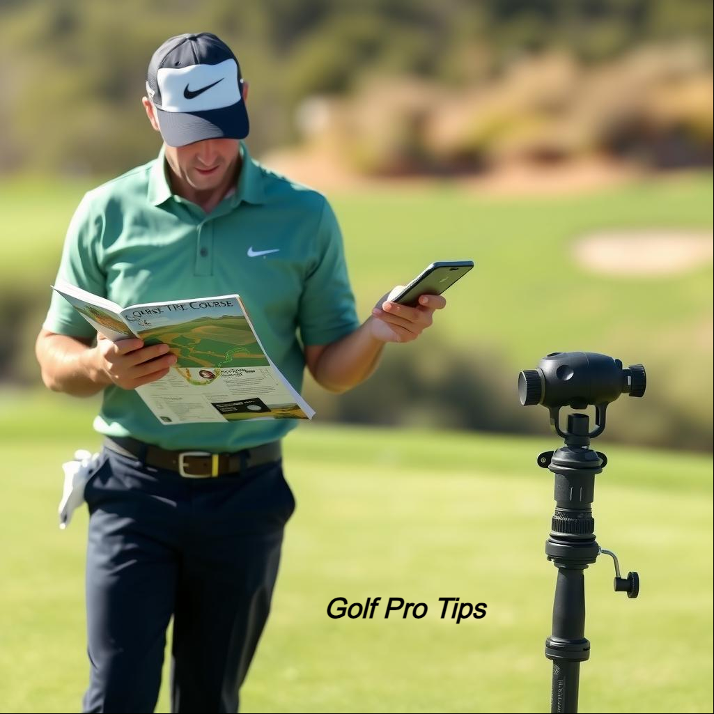 10 Brilliant Golf Course Tips for Beginners: Play Smarter, Not Harder 9 Beginner golfer reading course map and using GPS to plan shot