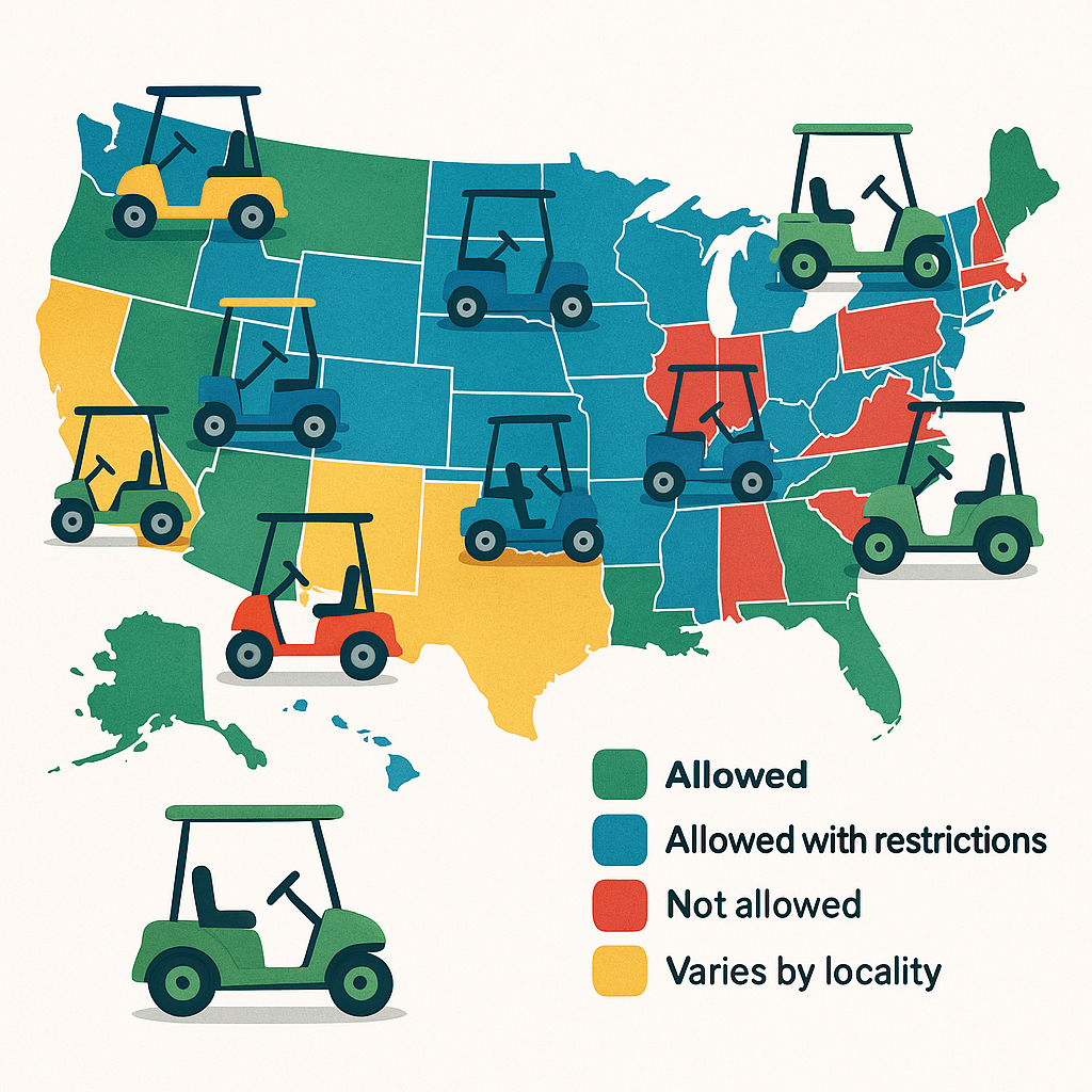 Do You Need a License to Drive a Golf Cart? 11 Laws That Could Cost You Big! 7 US map showing state-wise golf cart licensing laws in color-coded format