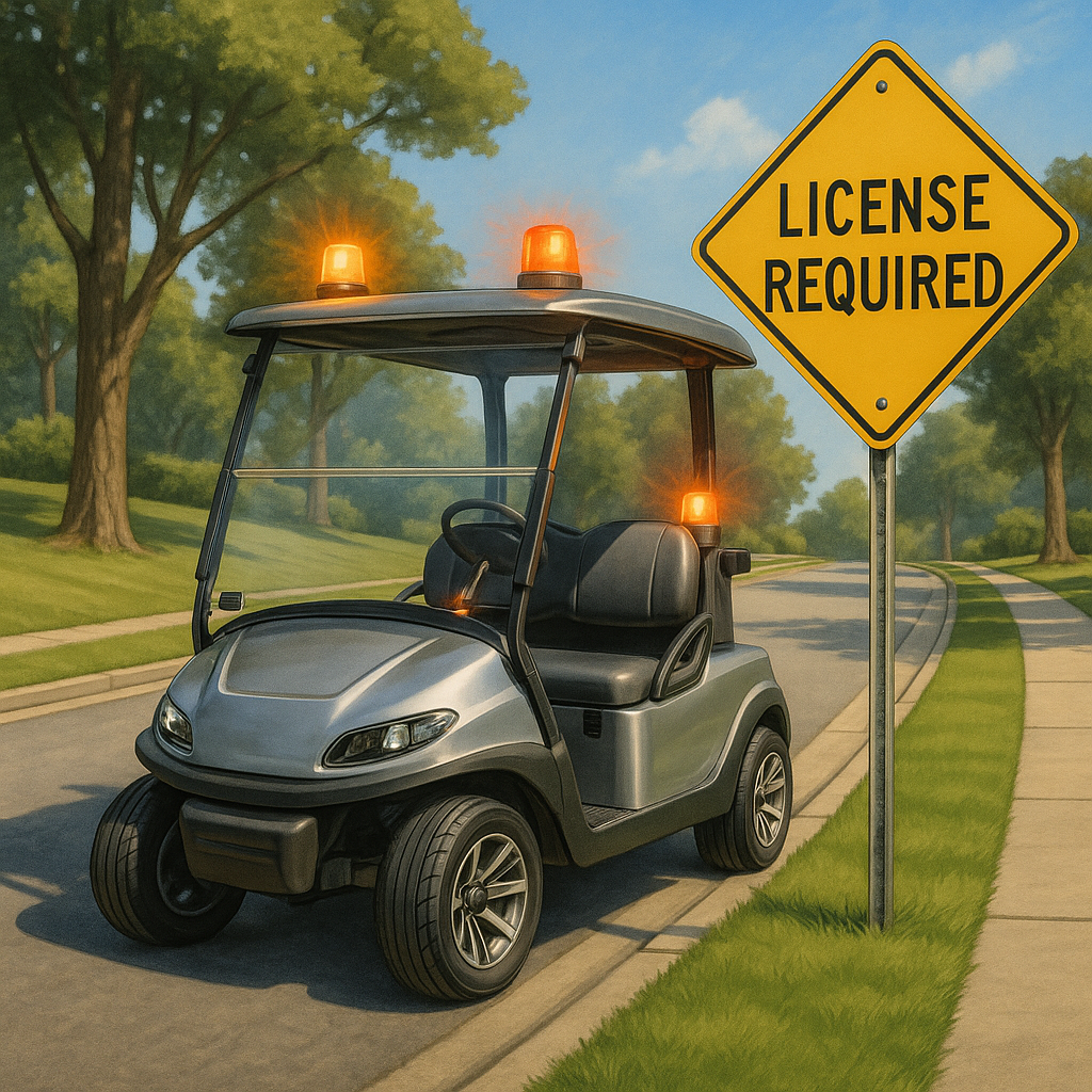 Do You Need a License to Drive a Golf Cart? 11 Laws That Could Cost You Big! 2 Do you need a license to drive a golf cart – featured image showing a golf cart with license warning sign