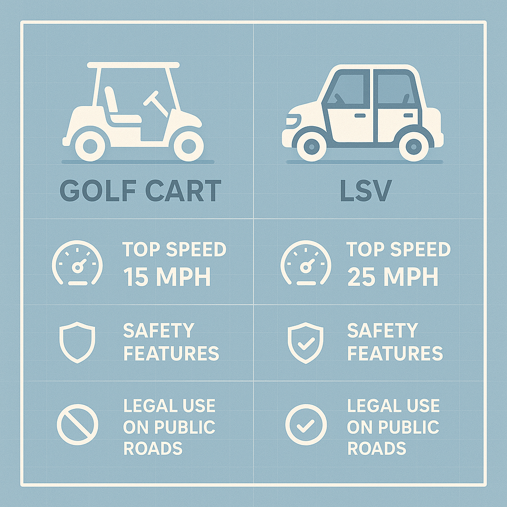 Comparison infographic between golf carts and low-speed vehicles (LSVs)