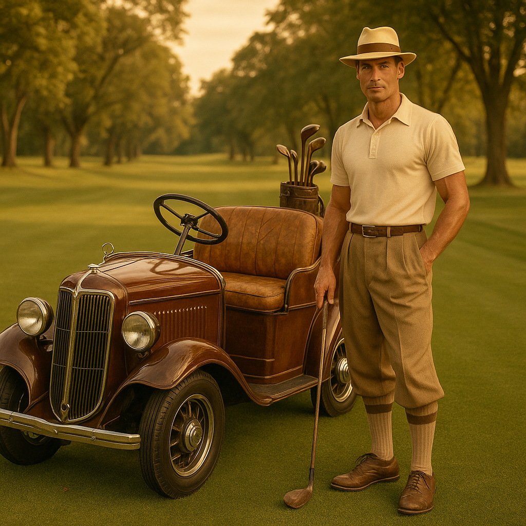 Do You Need a License to Drive a Golf Cart? 11 Laws That Could Cost You Big! 3 1930s gas-powered vintage golf cart on course with classic golfer